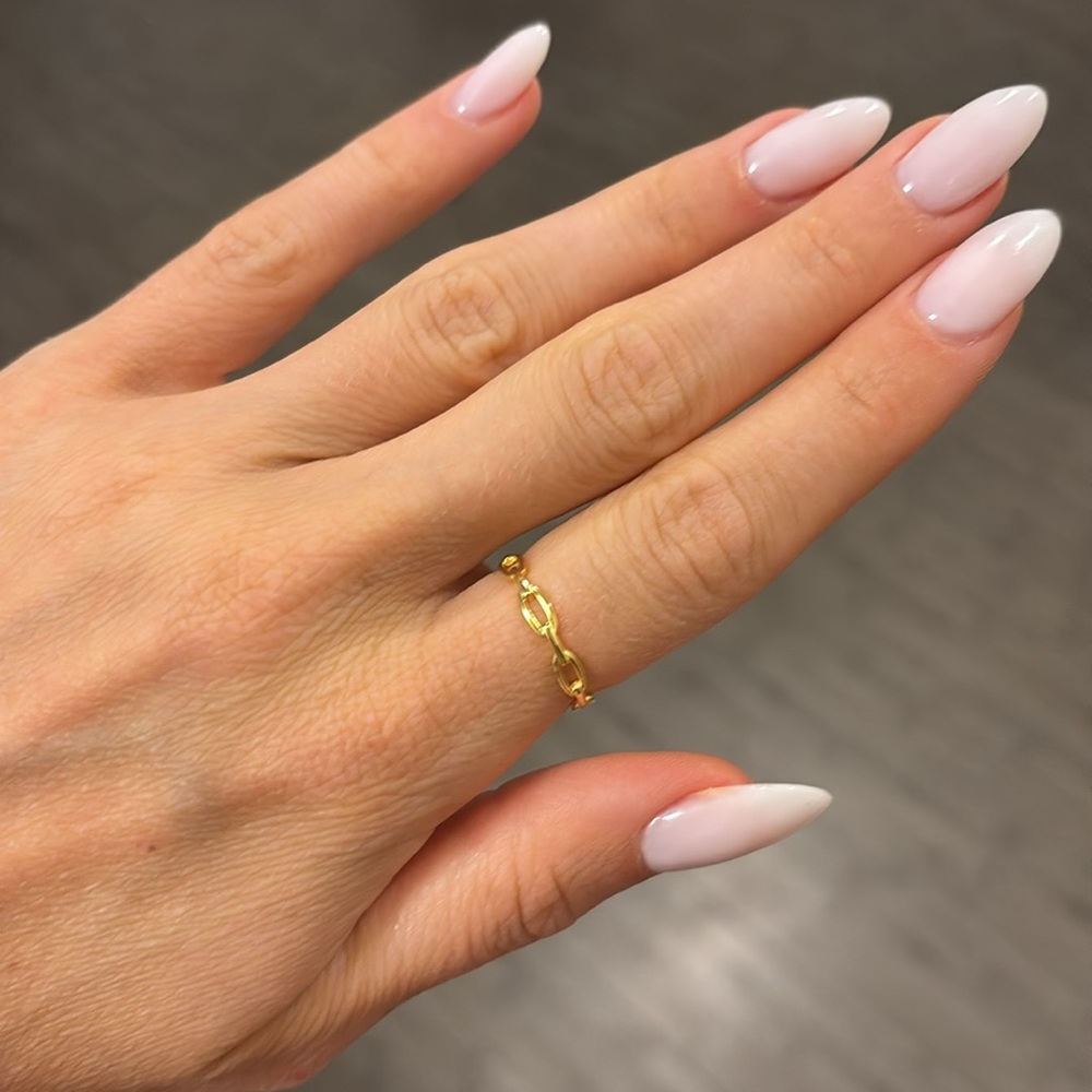 Thin dainty braided chain link ring sterling silver plated gold s925